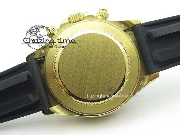 0105 Stylish Daytona YG BP Maker Gold Dial Sticks Markers On Rubber Strap A7750@ 4012